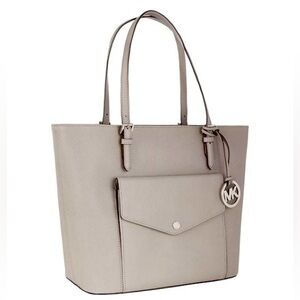 MICHAEL Michael Kors Jet Set Large Saffiano Leather Snap Pocket Tote Pearl Grey